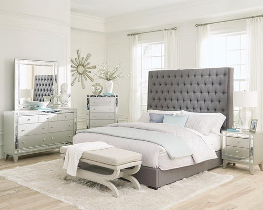 Camille 4-piece Bedroom Set Grey and Metallic Mercury