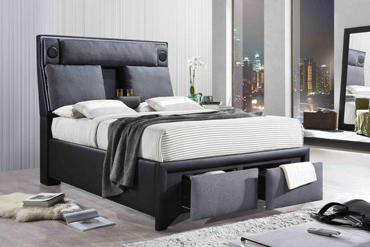 Chester - Bed, Upholstered, Storage, PU/Fabric, Black & Gray King Each