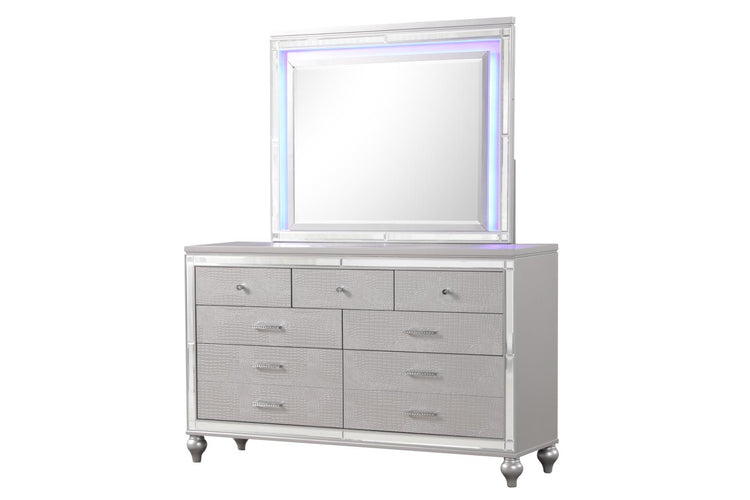Emma Silver Queen Bed, Dresser, Mirror & Nightstand
