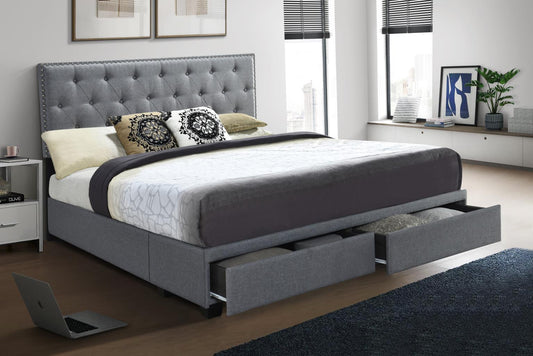 Rome - Bed, Upholstered, Fabric, Gray King