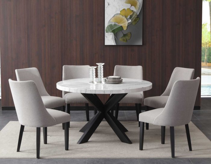 Xena 52-inch Round 5-Piece White Marble Dining Set (Table & 4 Side Chairs)