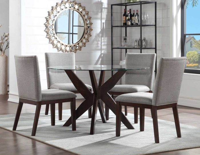 Amalie 5-Piece 48-inch Round Camel Dining Set (Table & 4 Side Chairs)