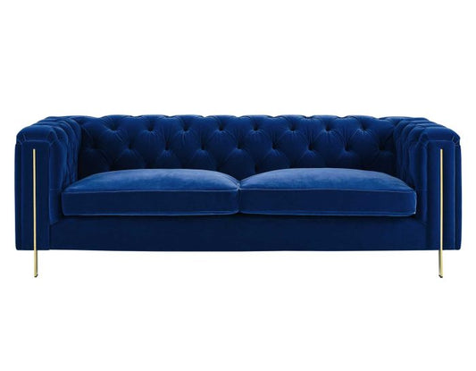 Charlene Blue Velvet Button Tufted Rolled Arm Chesterfield