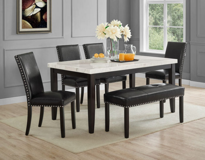 Westby 6 Piece Marble Top Set (Table, Bench & 4 Side Chairs)