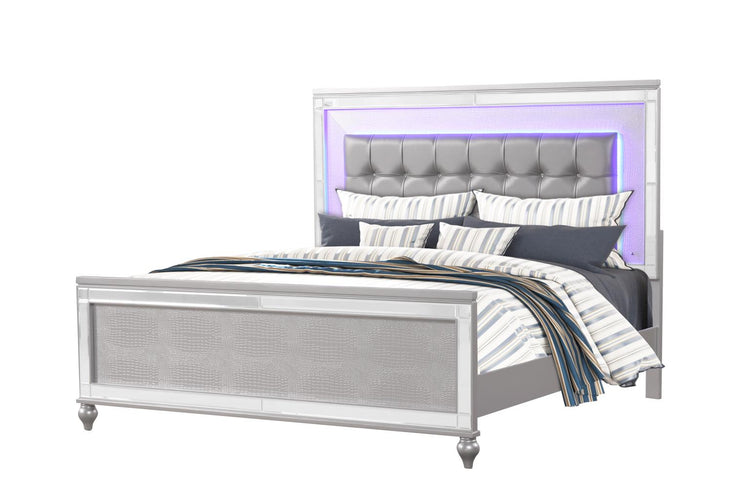 Emma Silver Queen Bed, Dresser, Mirror & Nightstand