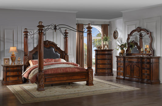 Lorenzo Queen Poster Bed, Dresser, Mirror & Nightstand